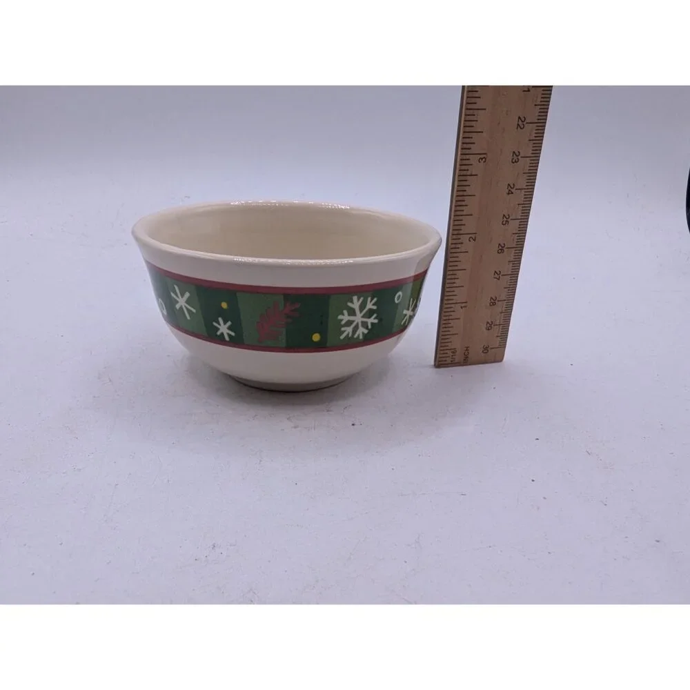 Longaberger Christmas Holly & Snowflake Ceramic Bowl 4.5